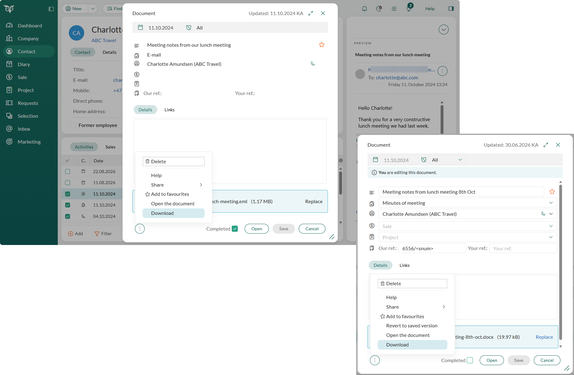 Download the email or document from Task button -screenshot