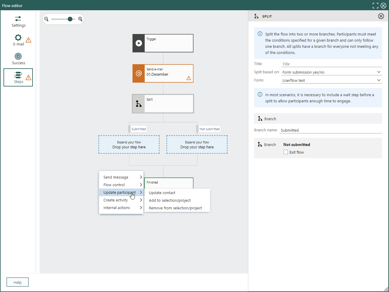 Marketing Flows - Split action for tracked open form -screenshot
