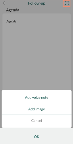 Task menu on the Agenda screen showing the Add voice note option -app-screen