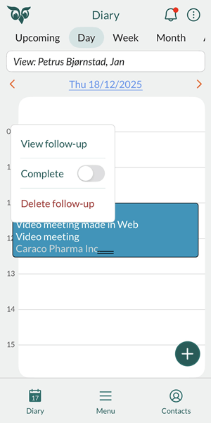 Long press on a follow-up to get access to menu for quick access -app-screen