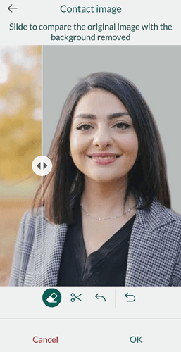 Click to remove background to make the person image less cluttered -app-screen
