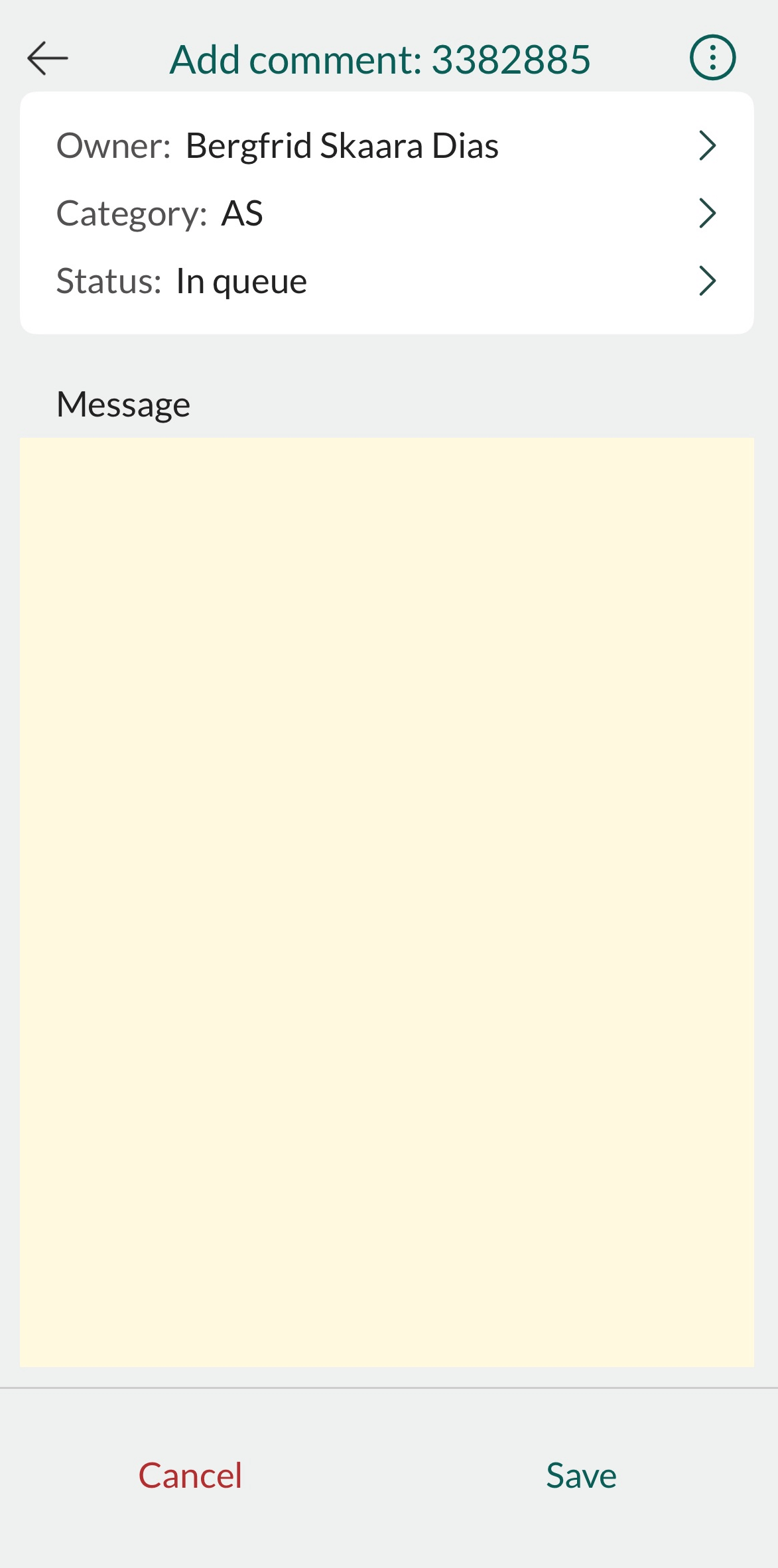Mobile CRM: add comment screen -app-screen