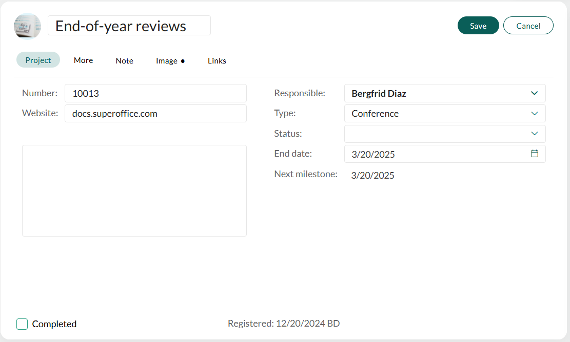 Het projectscherm in bewerkingsmodus, met projectdetails -screenshot