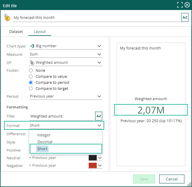 Dashboard - Big number tile with short number -screenshot