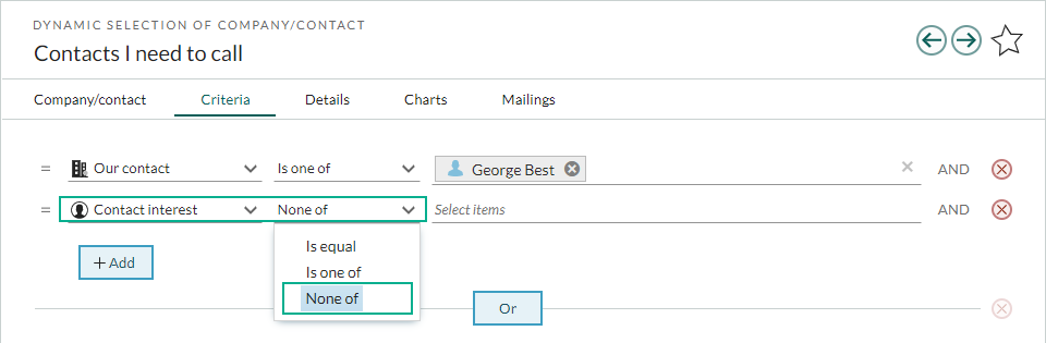 Find and selection - None of the interests criteria -screenshot