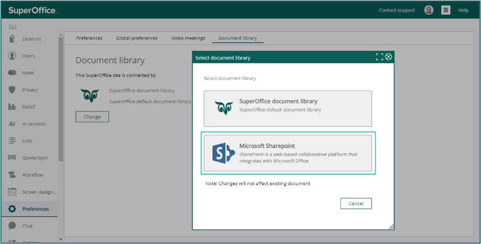 Document library - SharePoint integration -screenshot